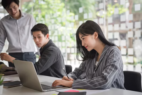 Business team collaborating in modern office